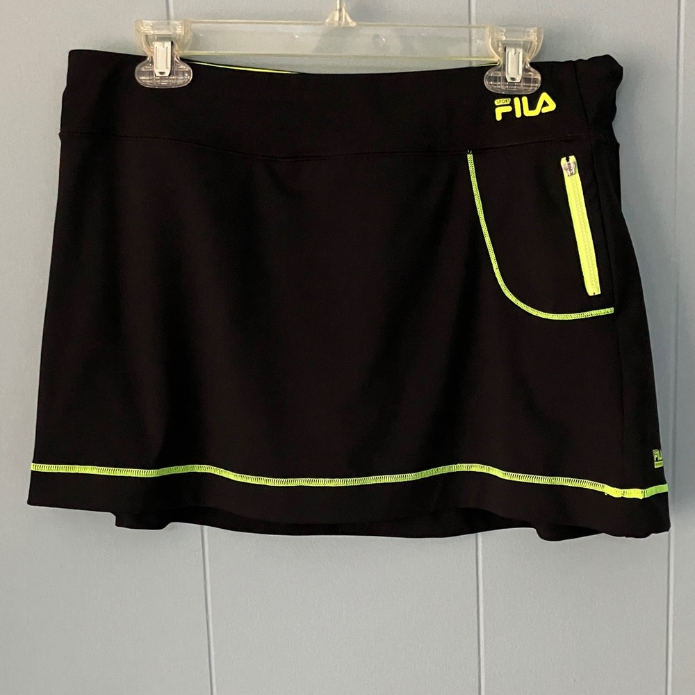 Fila L Black Skort With Neon Green Details Tennis Skirt